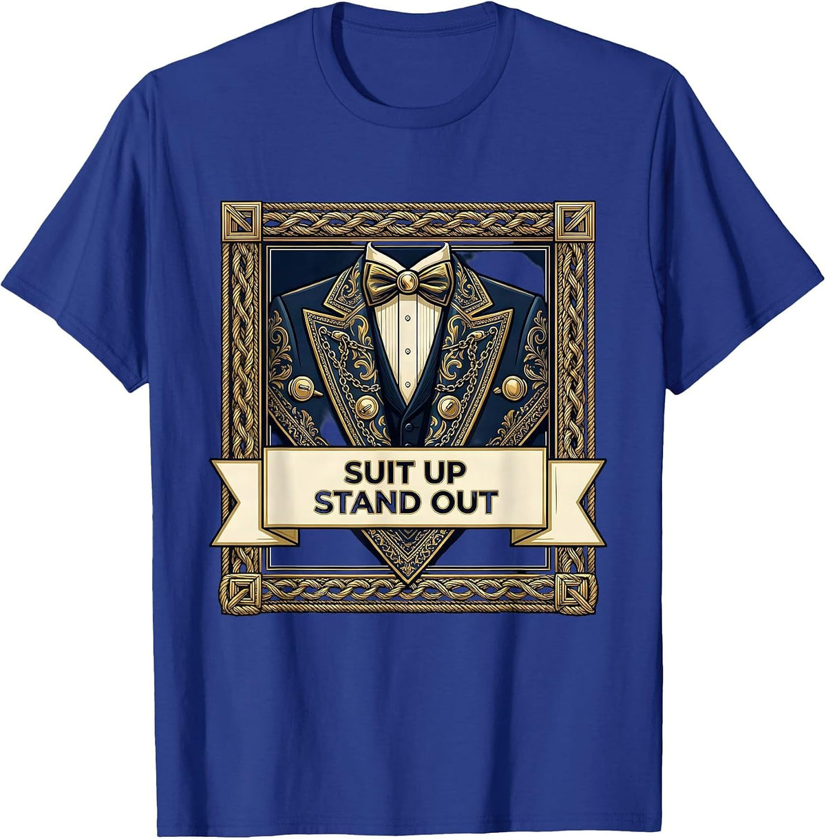 Men's Suit Up Stand Out Tuxedo Graphic Design T-Shirt - Royal Blue