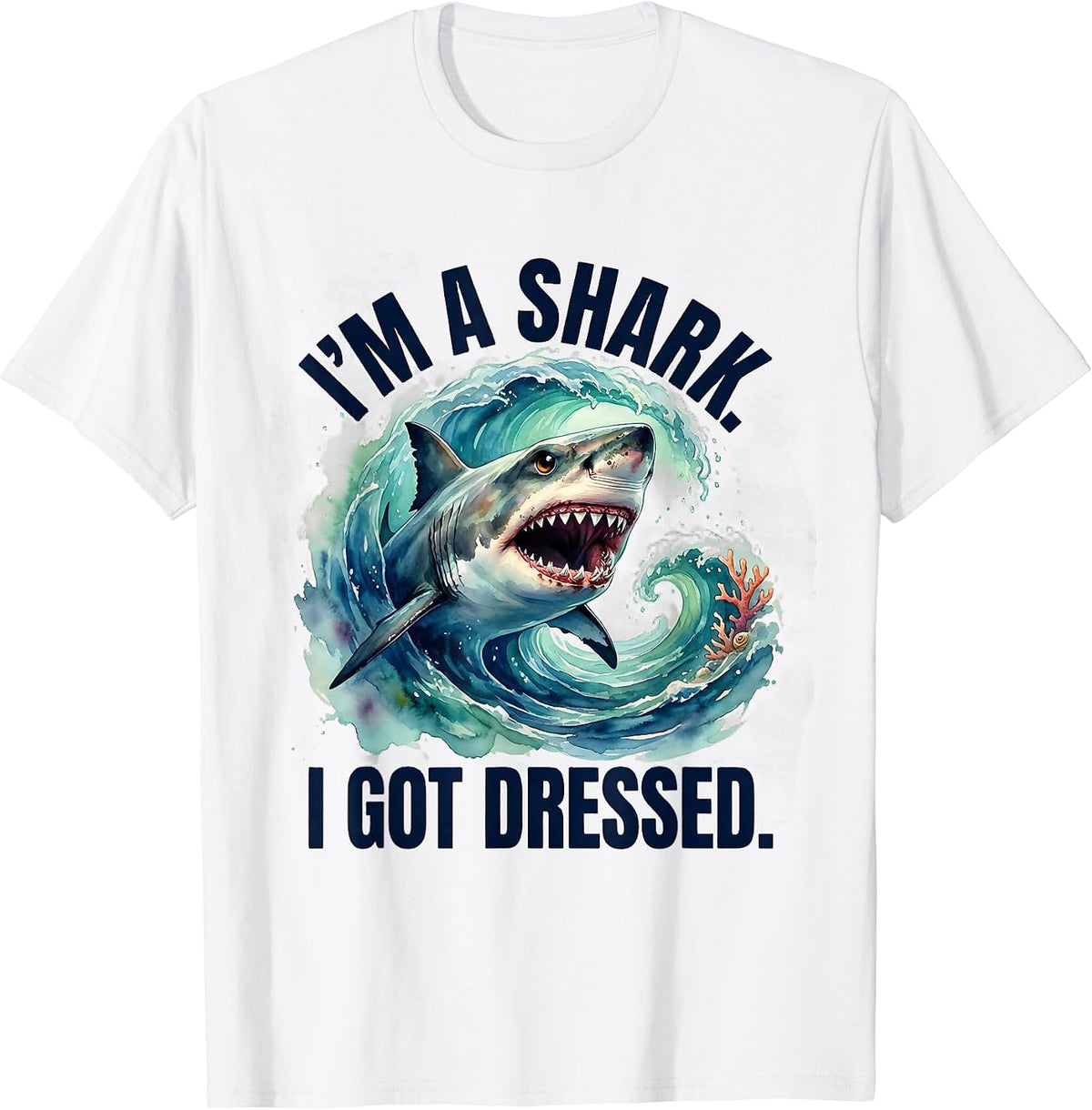 Men's I'm A Shark I Got Dressed Watercolor Shark Jaw Halloween T-Shirt - White