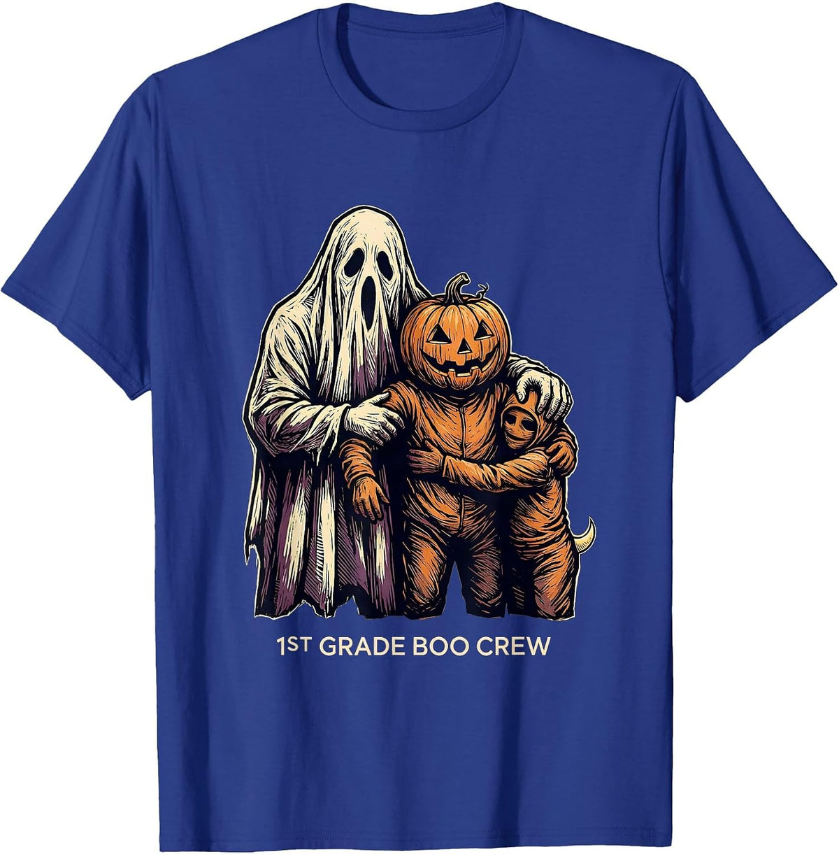 Men's 1st Grade Boo Crew Playful Halloween Teacher Student Crew T-Shirt - Royal Blue
