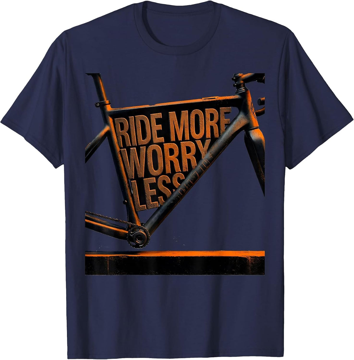 Ride More Worry Less Cycling Bike Design T-Shirt - Navy Blue