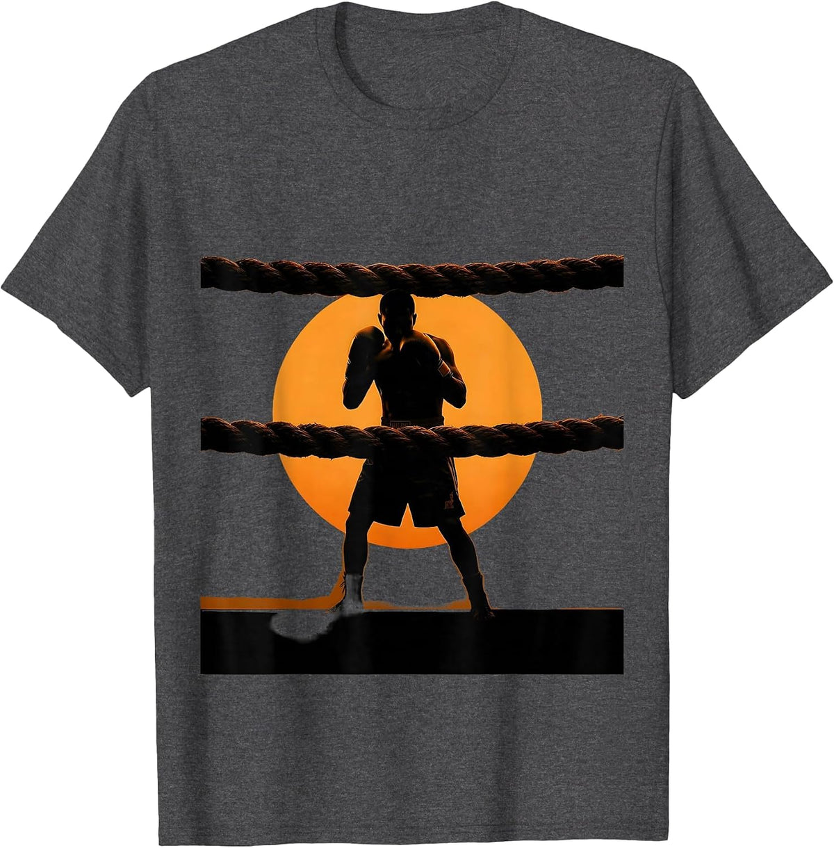 Boxing Fighter Silhouette Sunset Through The Ropes T-Shirt - Dark Heather Grey