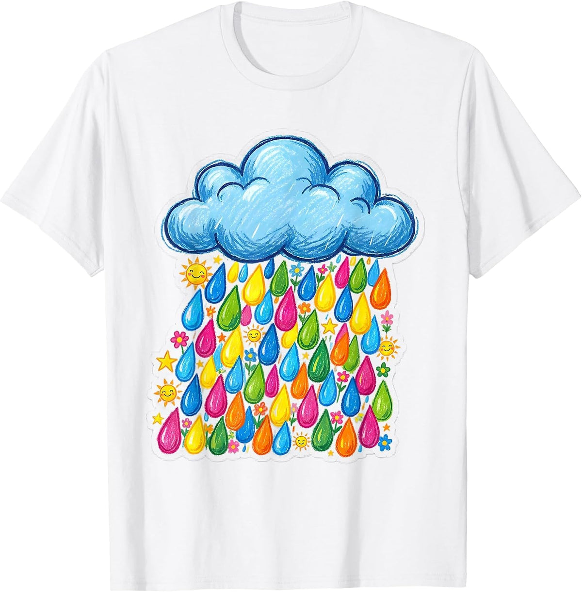 Men's Preschool Teacher Cloud Colorful Letter Rain Design T-Shirt - White