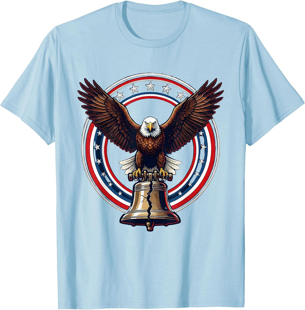 Men's Bald Eagle Perched on Cracked Liberty Bell T-Shirt - Baby Blue