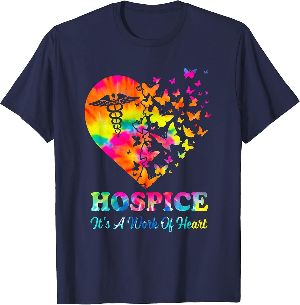 Hospice It's A Work of Heart Hospice Nurse Nursing Scrubs T-Shirt - Navy Blue