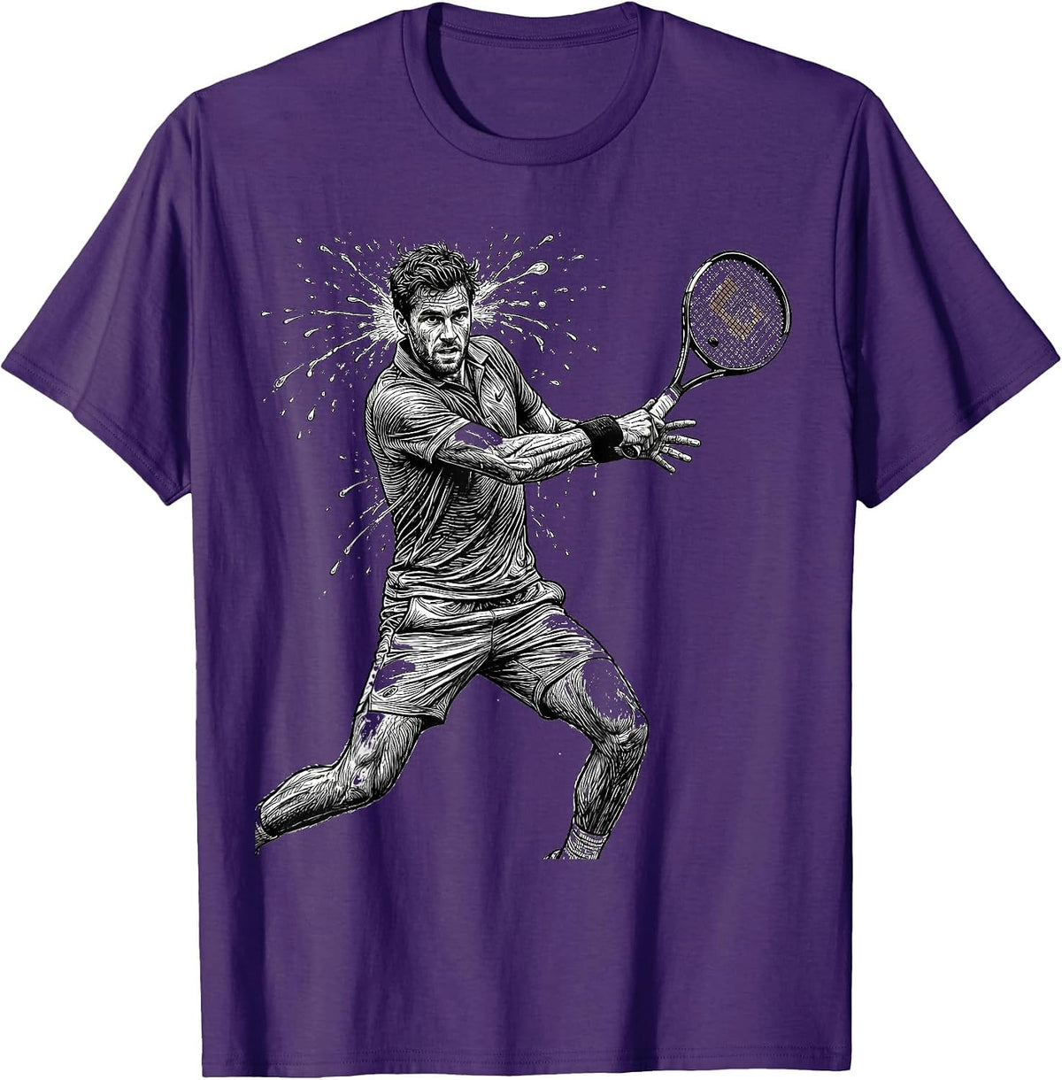 Aggressive Forehand Tennis Sweat Flying Graphic T-Shirt - Purple