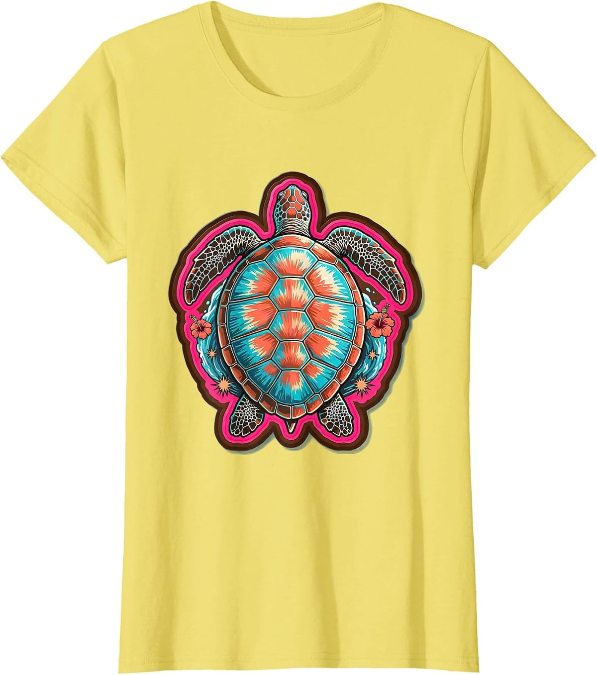 Women's Sea Turtle Sunlit Ocean Surface Surf Design T-Shirt - Lemon Yellow