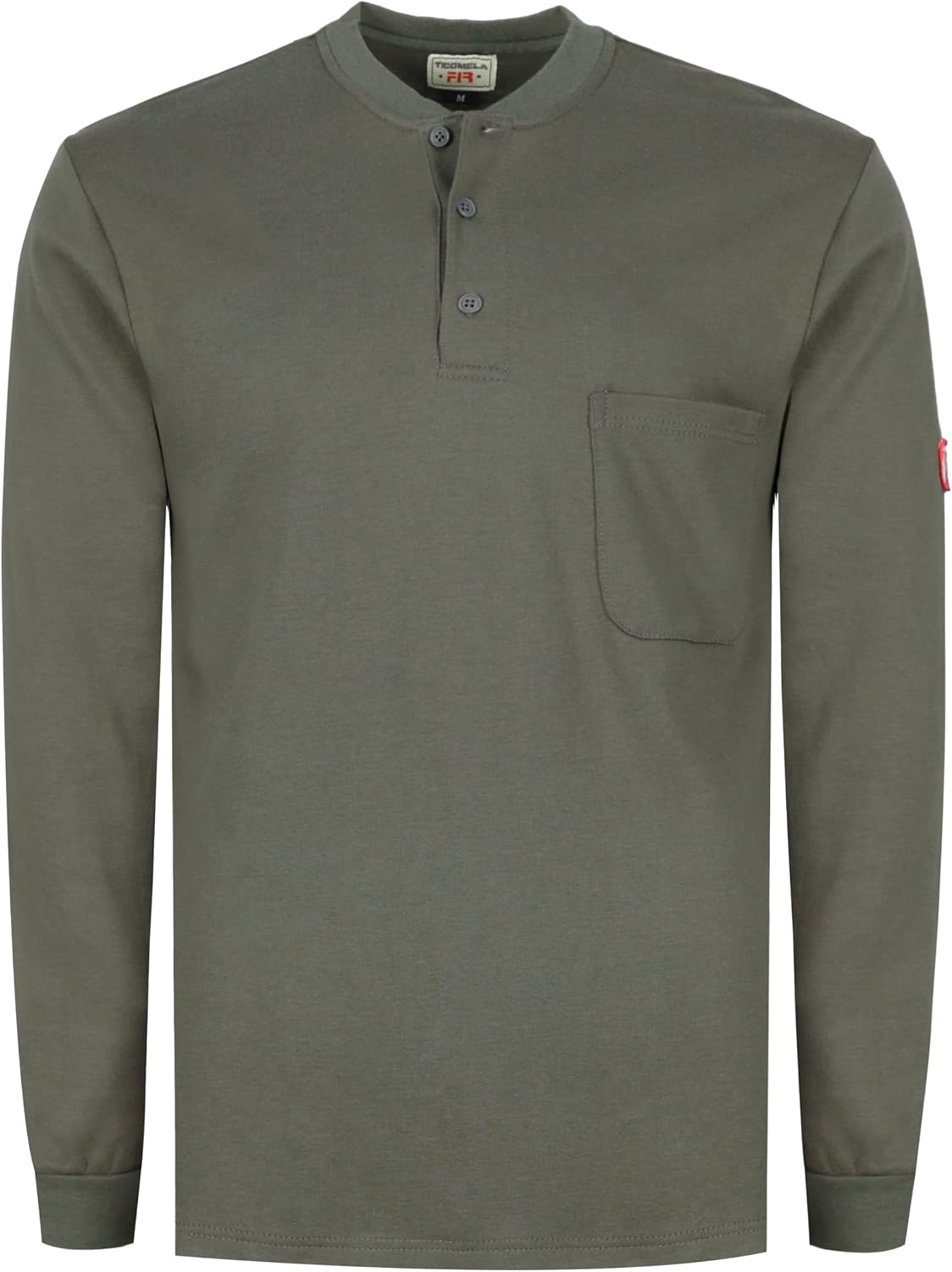 TICOMELA FR T Shirt Flame Resistant Shirt 5.5oz 100% Cotton Light Weight Workwear Men's Long Sleeve Henley Shirts - Gray