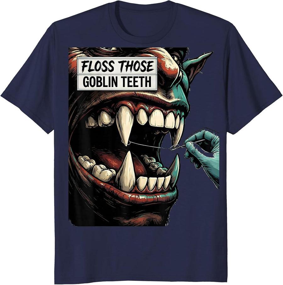 Floss Those Goblin Teeth Sign Painter Dental Hygienist T-Shirt - Navy Blue
