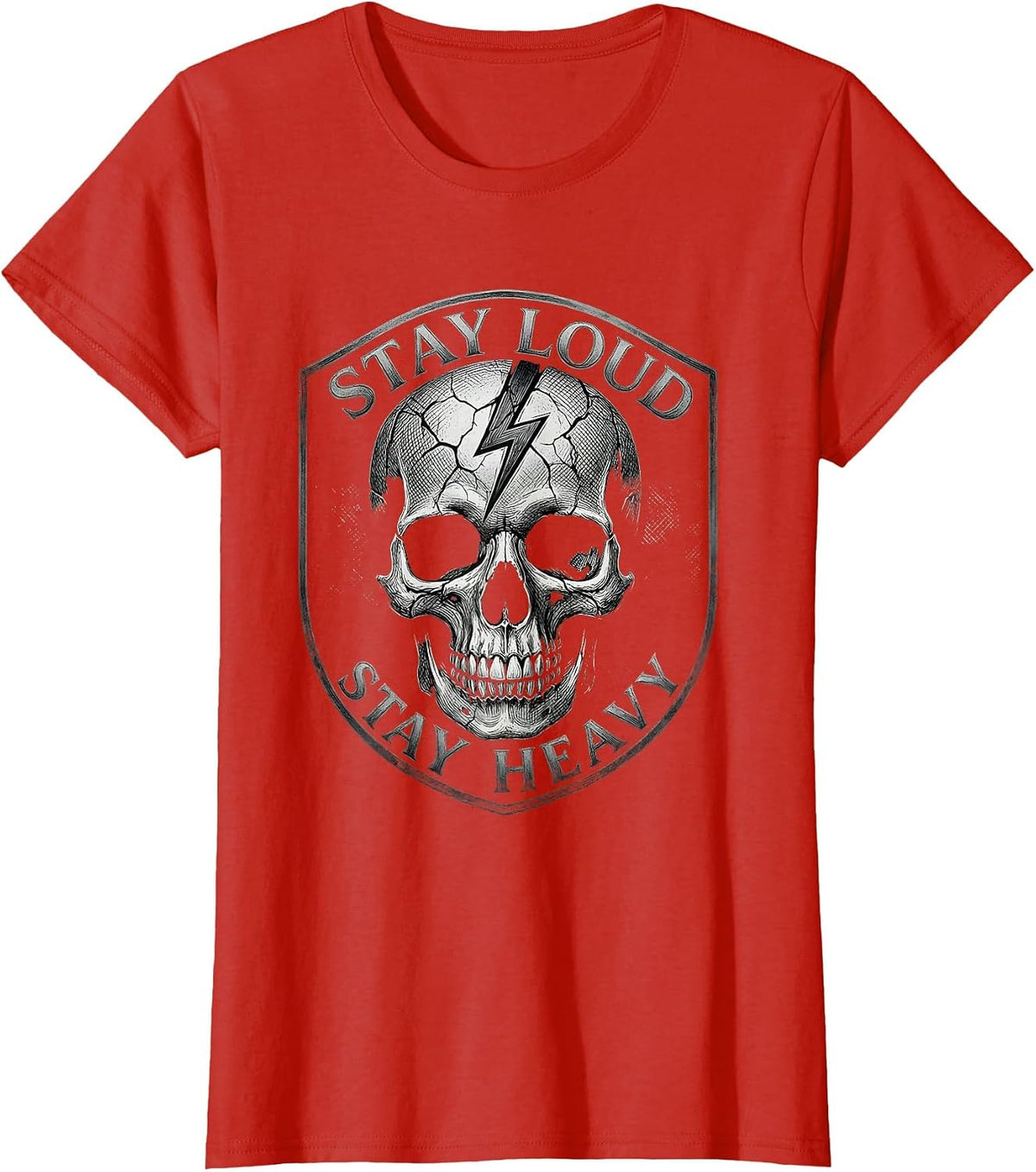 Stay Loud Stay Heavy Metal Graphic Design T-Shirt - Red