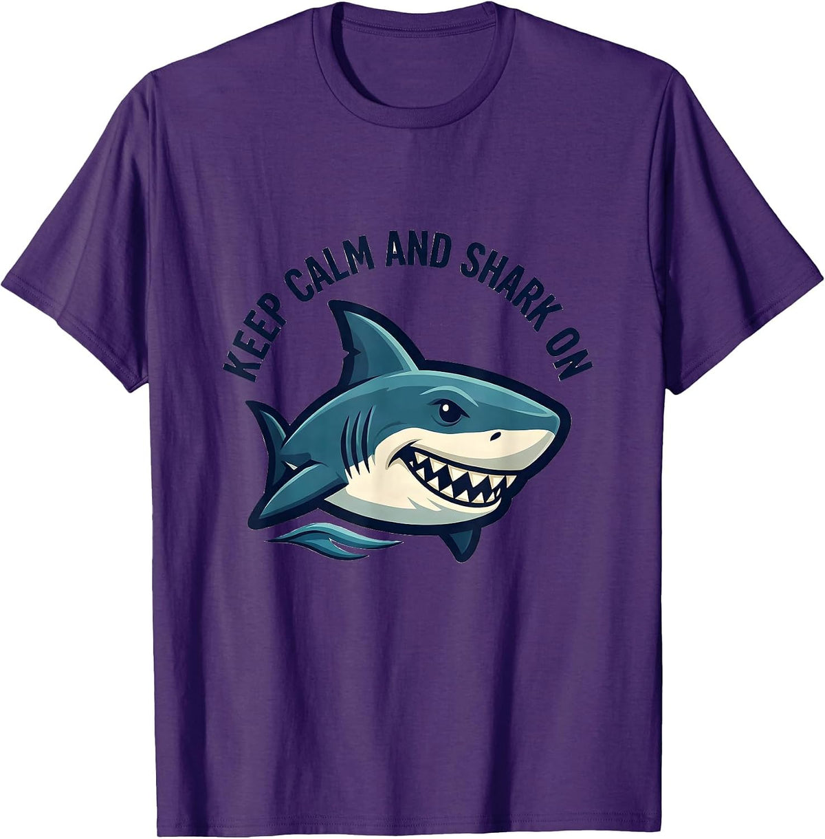 Keep Calm And Shark On Funny Shark Lover Ocean Animal Humor T-Shirt - Purple