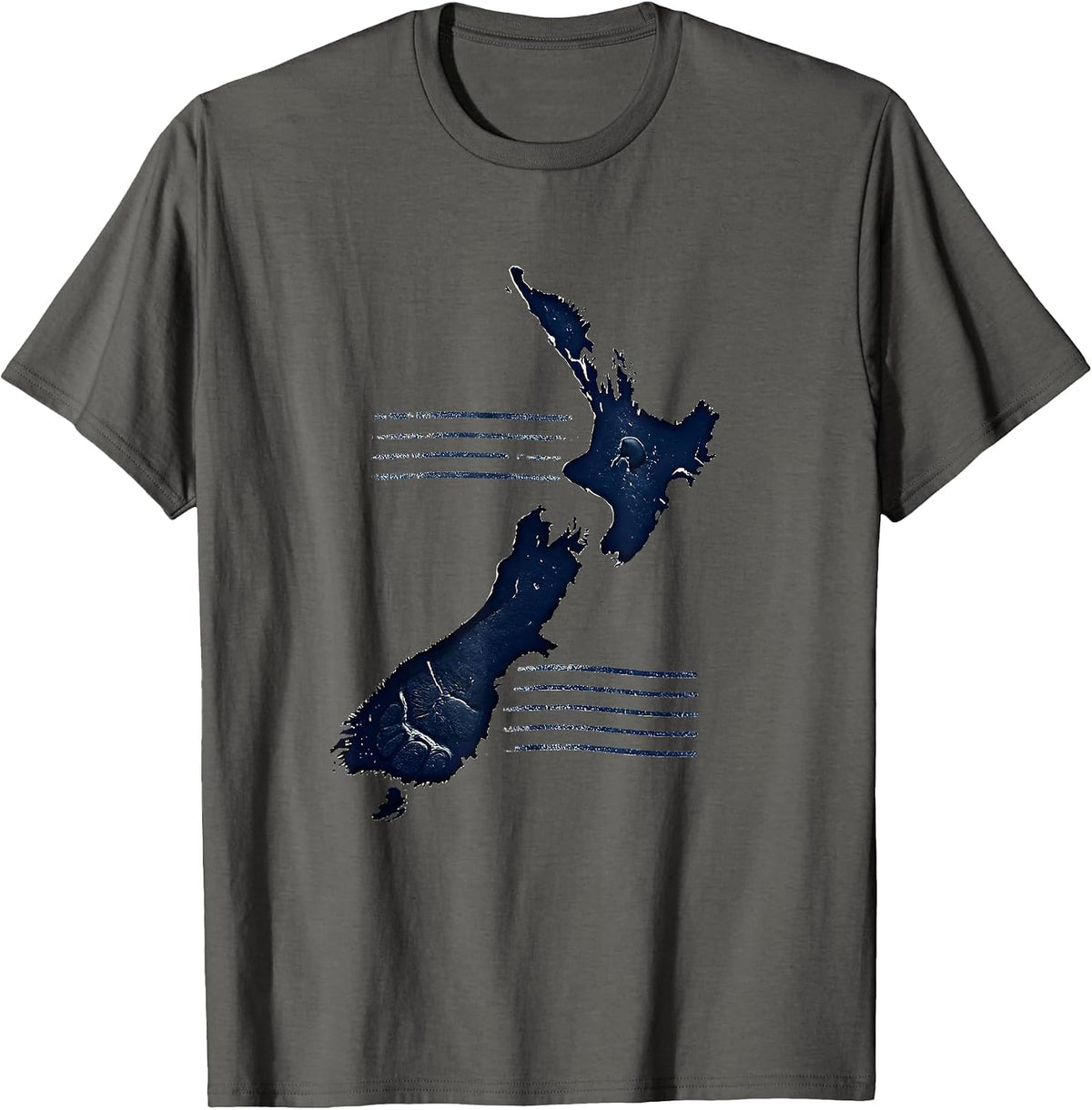 Men's New Zealand Map Rubber Stamp Kiwi Pride Gift T-Shirt - Asphalt Grey