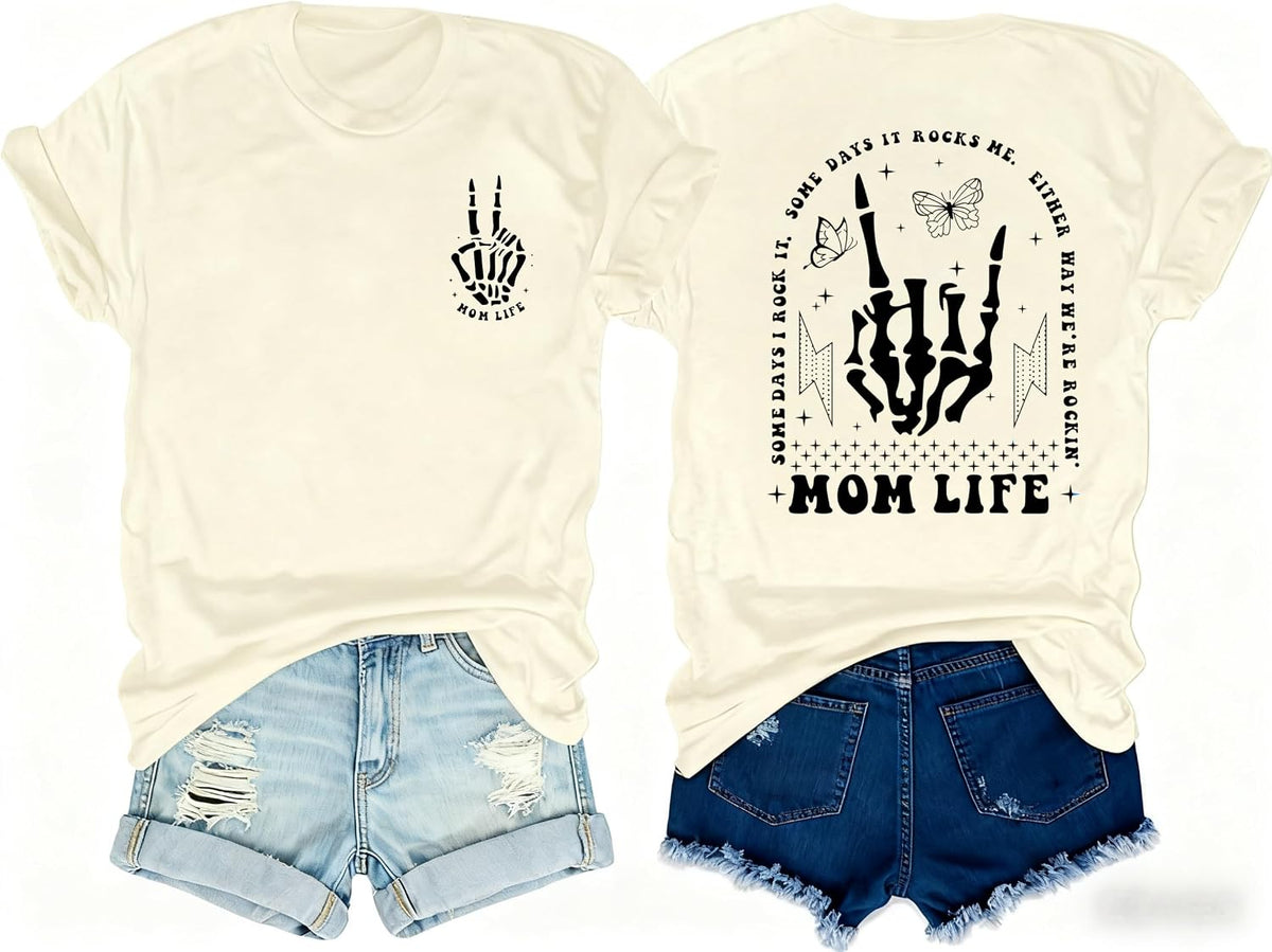 Womens Mama Shirt Mom Life Shirts Mama Gifts Some Days I Rock It Tshirt Graphic Tees Funny Vintage Casual Tops - Apricot