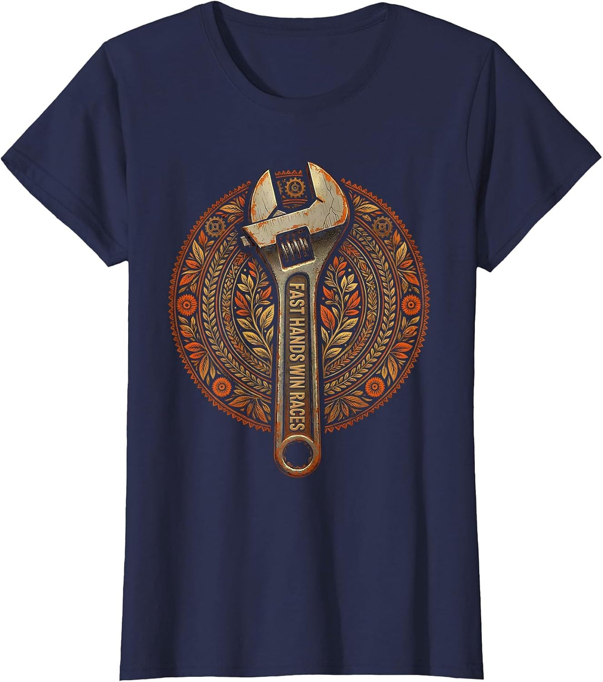 Women's Fast Hands Win Races Pit Crew Design T-Shirt - Navy Blue