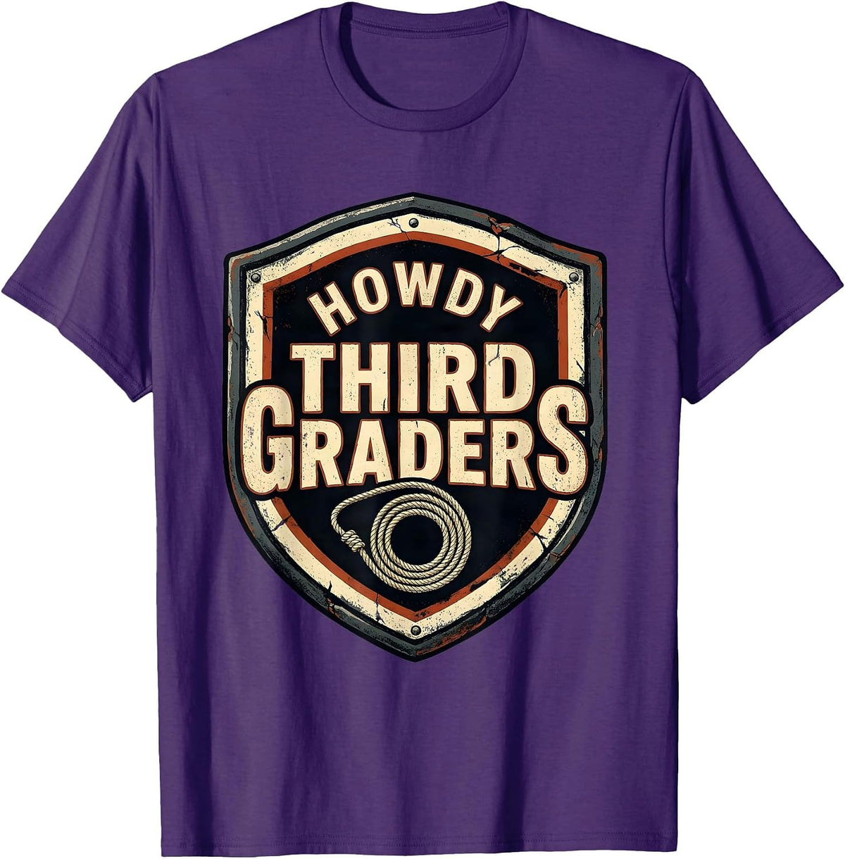 Men's Howdy Third Graders Distressed Western Cowboy Teacher Back T-Shirt - Purple