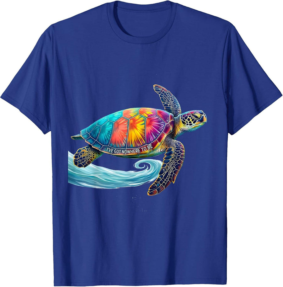 I've Got Nowhere To Be Colorful Sea Turtle Ocean Animal T-Shirt - Royal Blue