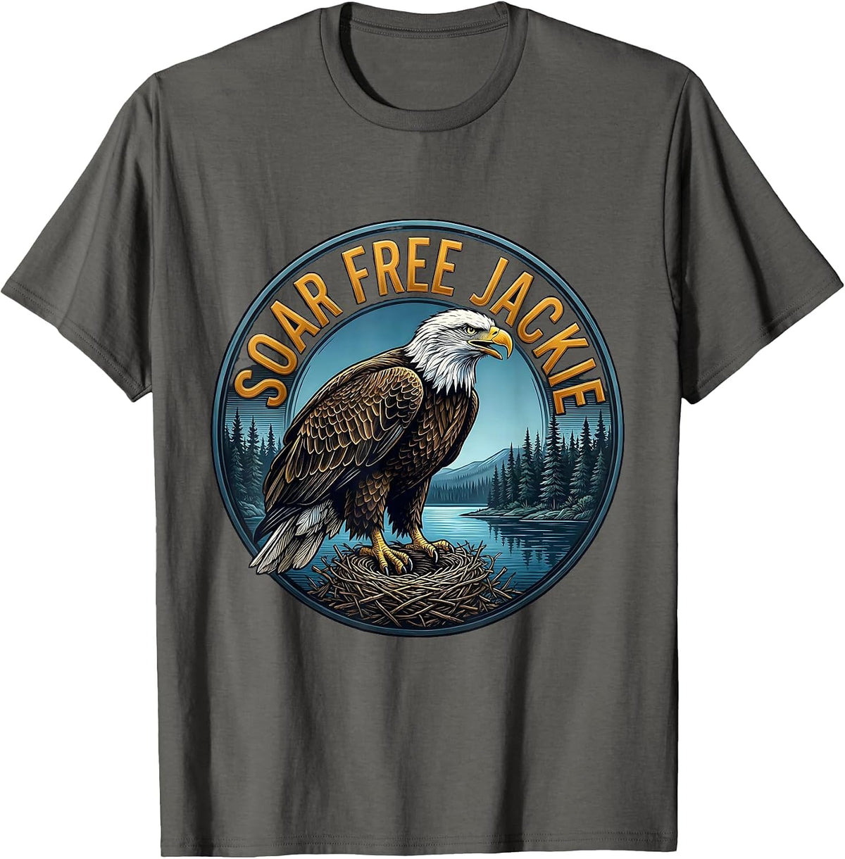 Men's Soar Free Jackie Memorial Bald Eagle Nature Lover Tribute T-Shirt - Asphalt Grey
