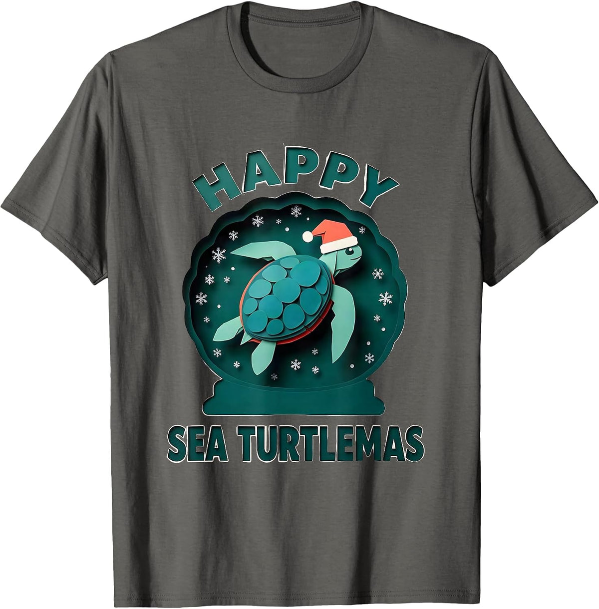 Happy Sea Turtlemas Paper Cutout Christmas Sea Turtle Lover T-Shirt - Asphalt Grey
