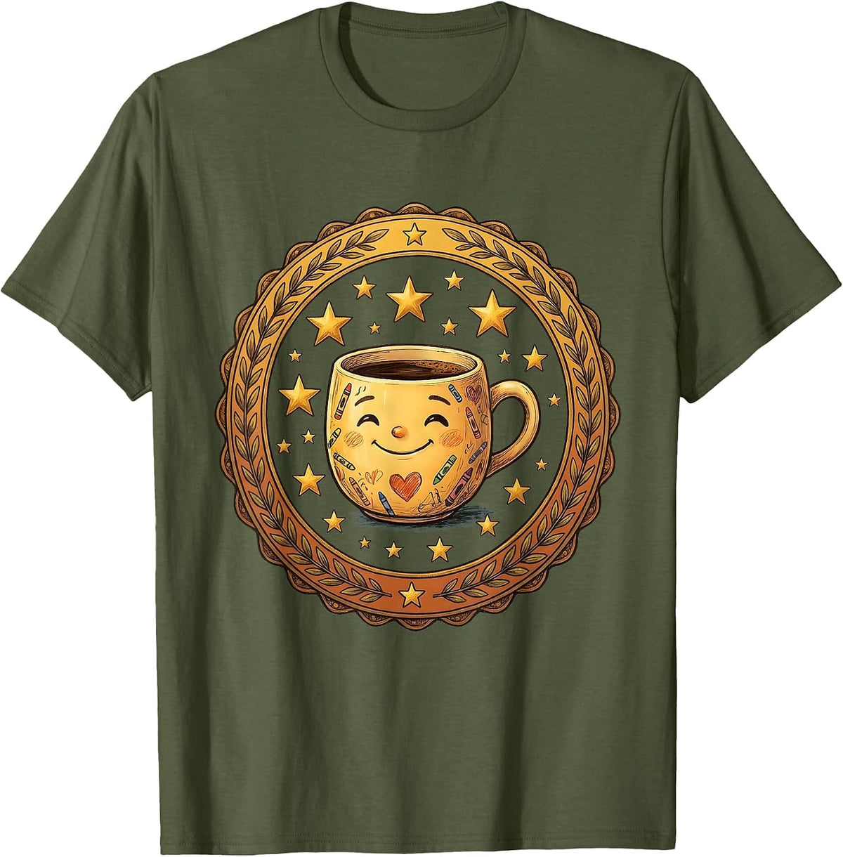 Kindergarten Teacher Coffee Mug Gold Stars Design T-Shirt - Olive Green