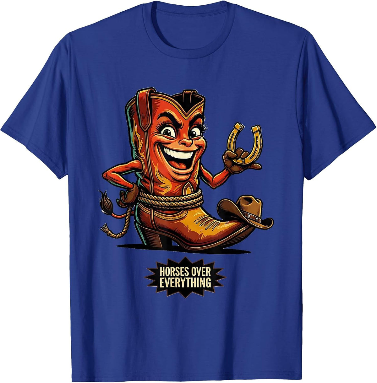 Horses Over Everything Western Women Design T-Shirt - Royal Blue