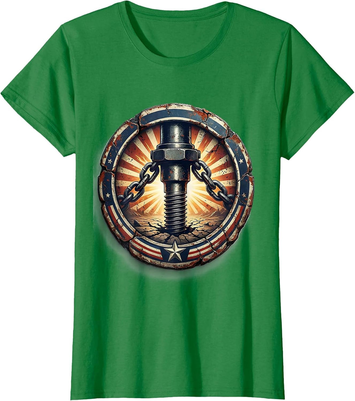 Weathered Badge Oil Rig Worker Patriotic Pride T-Shirt - Kelly Green