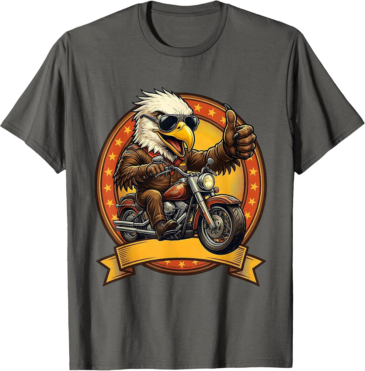 Bald Eagle Sunglasses Motorcycle Rider Graphic T-Shirt - Asphalt Grey