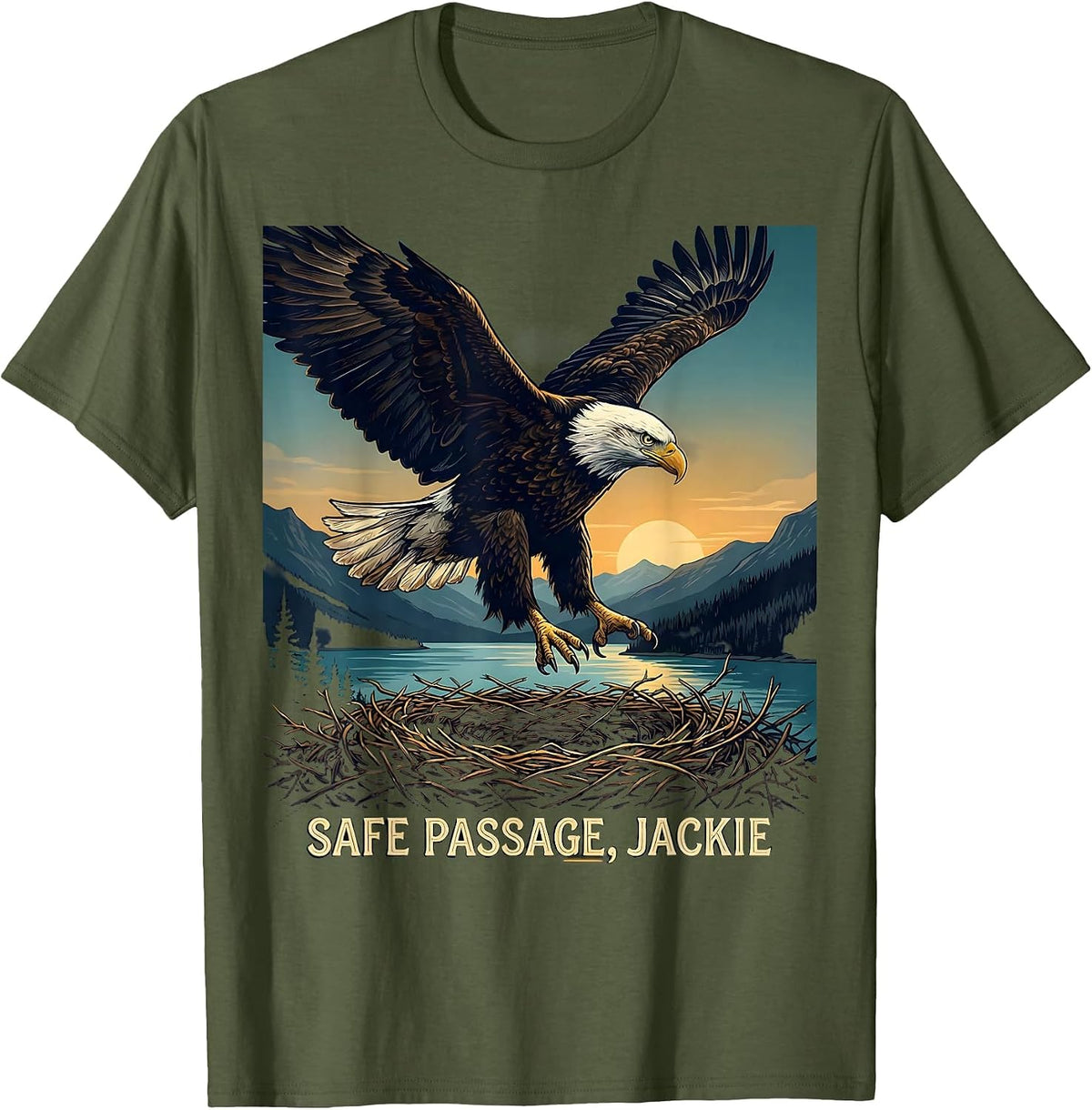 Men's Safe Passage Jackie Vintage Bald Eagle Memorial Tribute T-Shirt - Olive Green