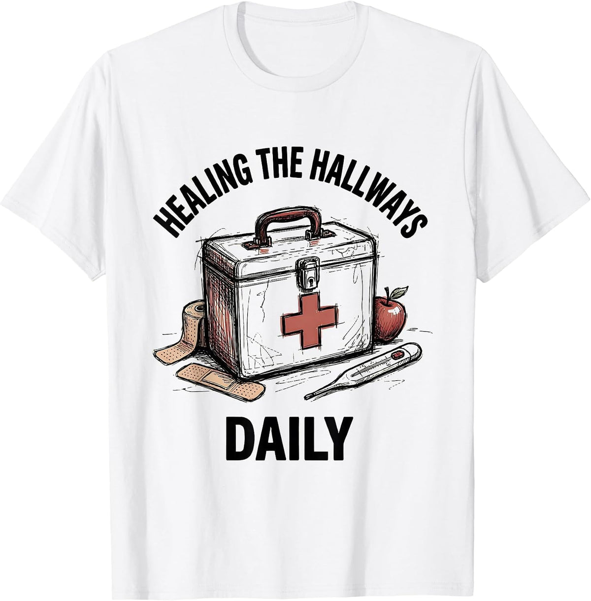 Men's Healing the Hallways Daily School Nurse Design T-Shirt - White