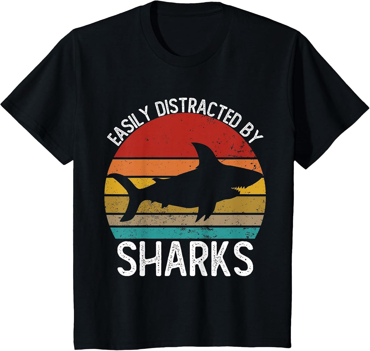 Easily Distracted By Sharks Shirts Vintage Shark T-Shirt - Black