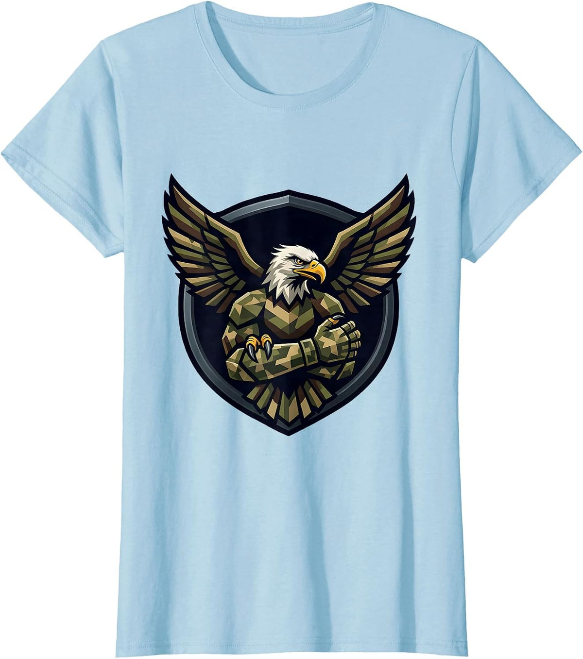 Eagle Landing on Camo Soldier Arm Graphic T-Shirt - Baby Blue