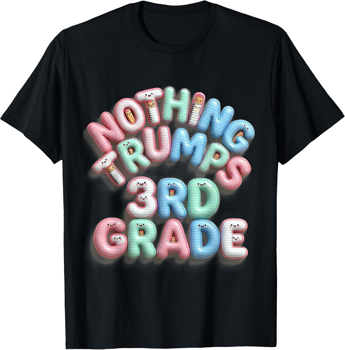 Men's Nothing Trumps 3rd Grade Cute Kawaii Back to School Kids T-Shirt - Black