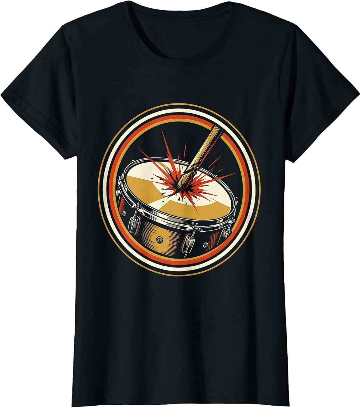 Women's Broken Drumstick Snare Drum 90s Band Graphic T-Shirt - Black