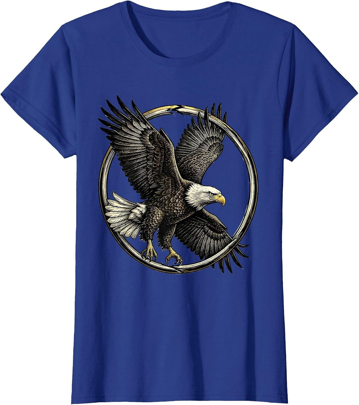 Women's Bald Eagle Emblem Patriotic Wildlife Bird Nature T-Shirt - Royal Blue