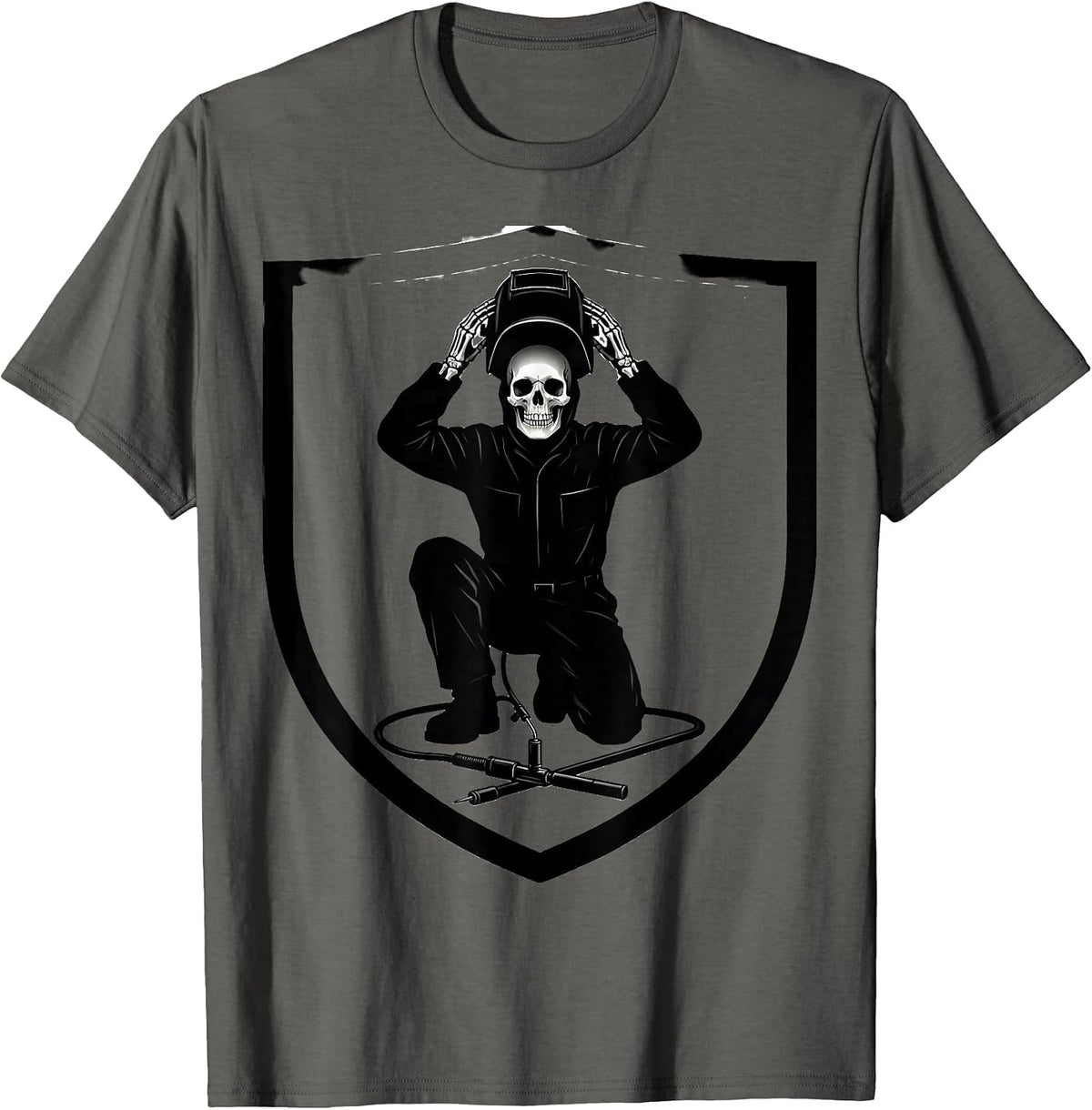 Men's Skeletal Welder Silhouette Tradesman Humor Gift T-Shirt - Asphalt Grey