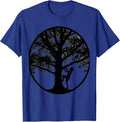 Young Boy Climbing Tall Oak Tree Illustration T-Shirt - Royal Blue
