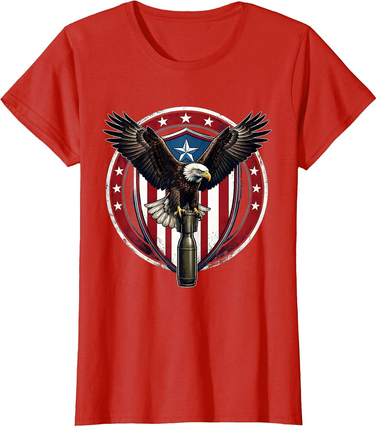 Women's Bald Eagle on Artillery Shell US Army Design T-Shirt - Red