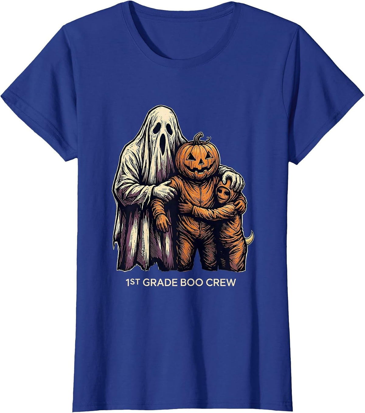 Women's 1st Grade Boo Crew Playful Halloween Teacher Student Crew T-Shirt - Royal Blue