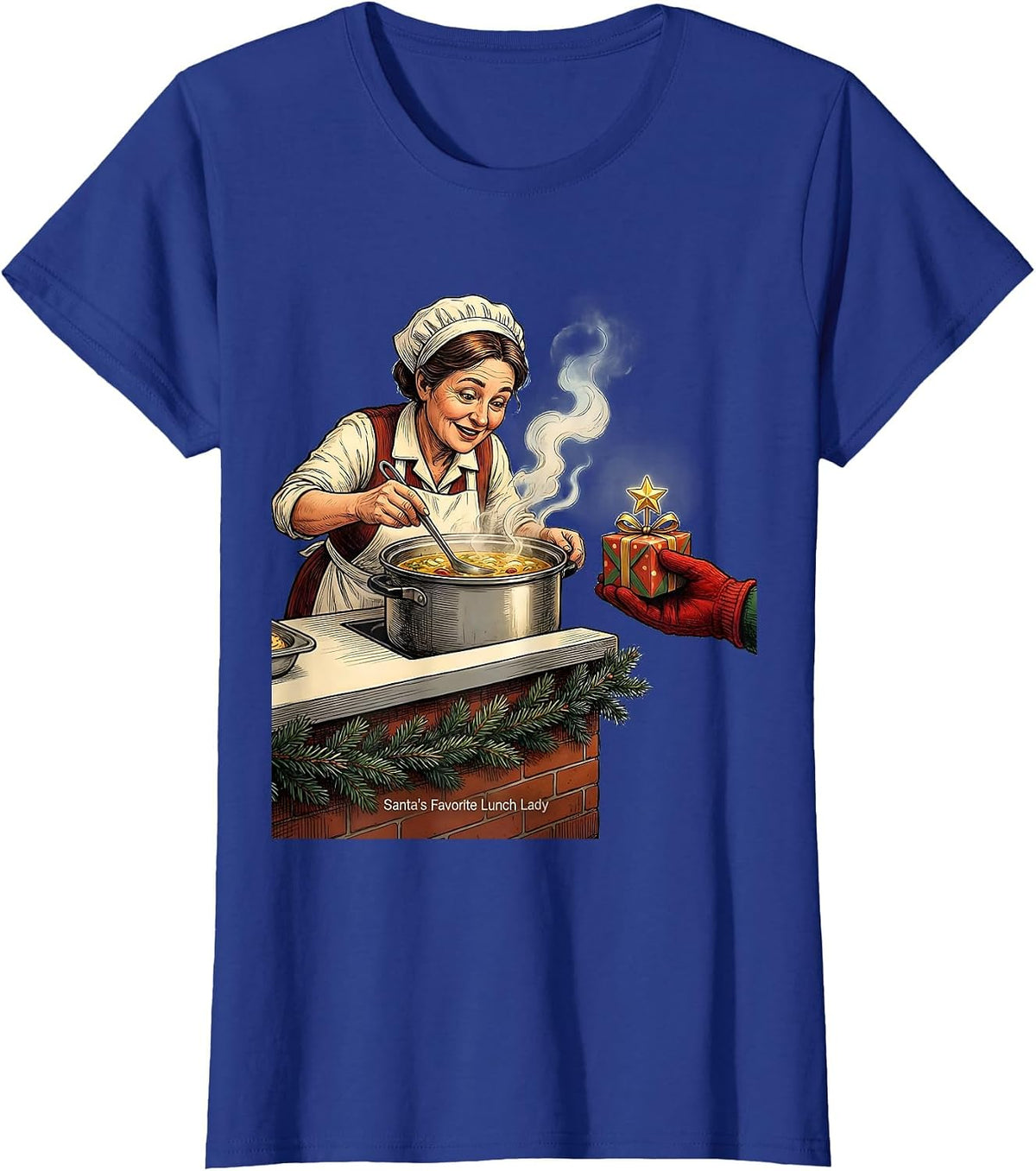 Women's Santa's Favorite Lunch Lady Funny School Staff Christmas T-Shirt - Royal Blue