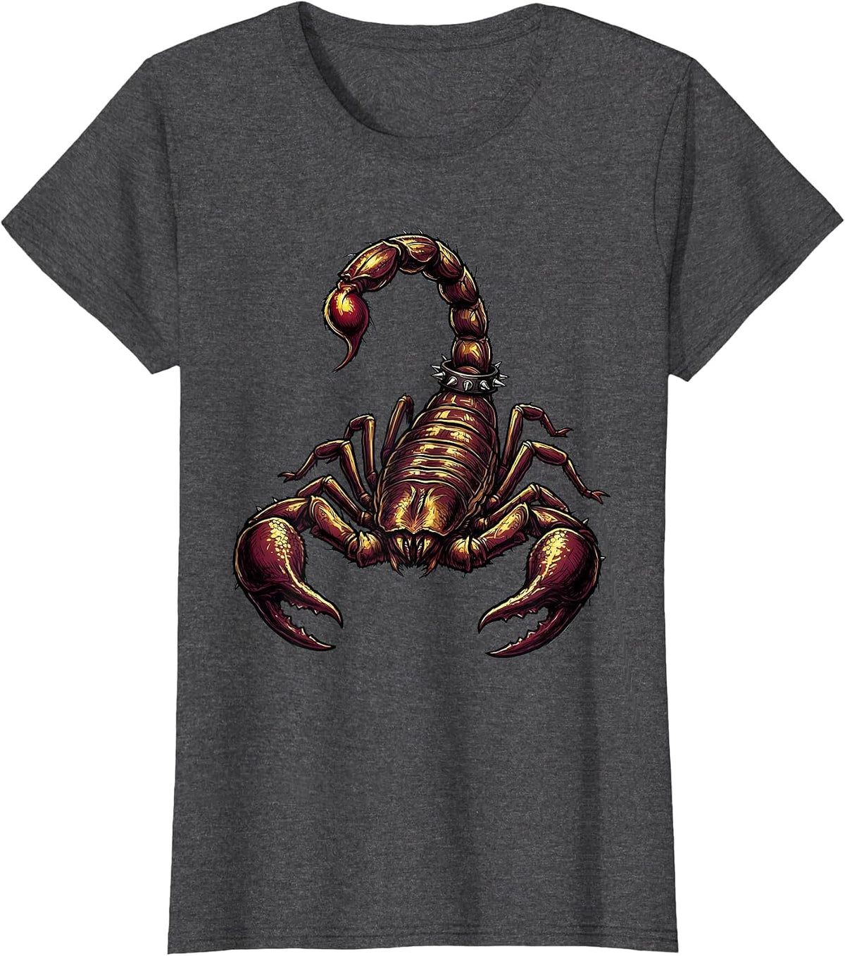 Women's Rock and Roll Scorpion Studded Collar Graphic T-Shirt - Dark Heather Grey