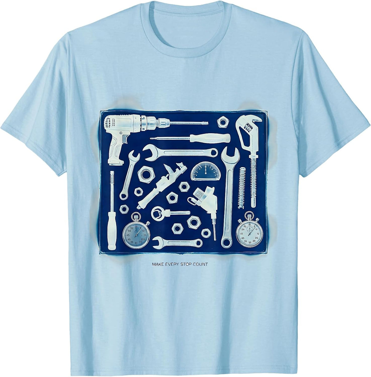 Men's Make Every Stop Count Pit Crew Racing Design T-Shirt - Baby Blue