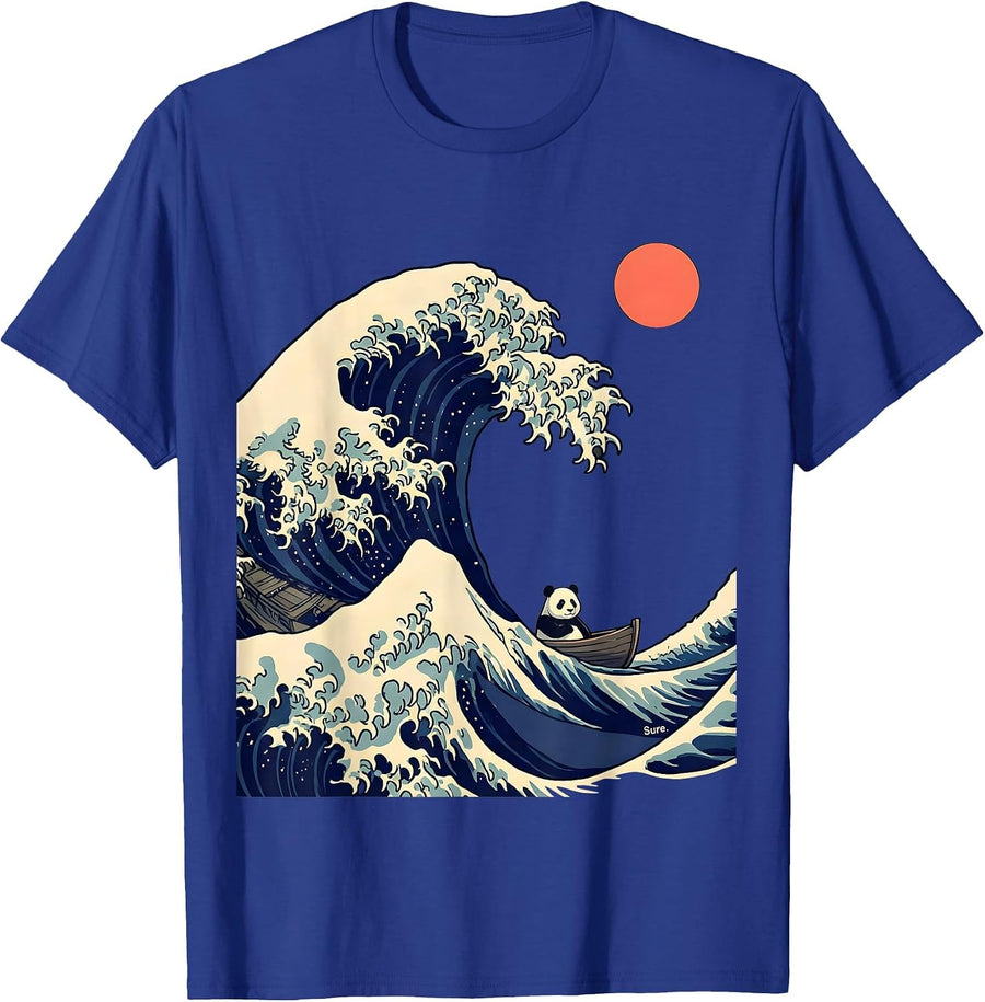 Sure Cartoon Panda Great Wave Japanese Meme Humor Animal T-Shirt - Royal Blue