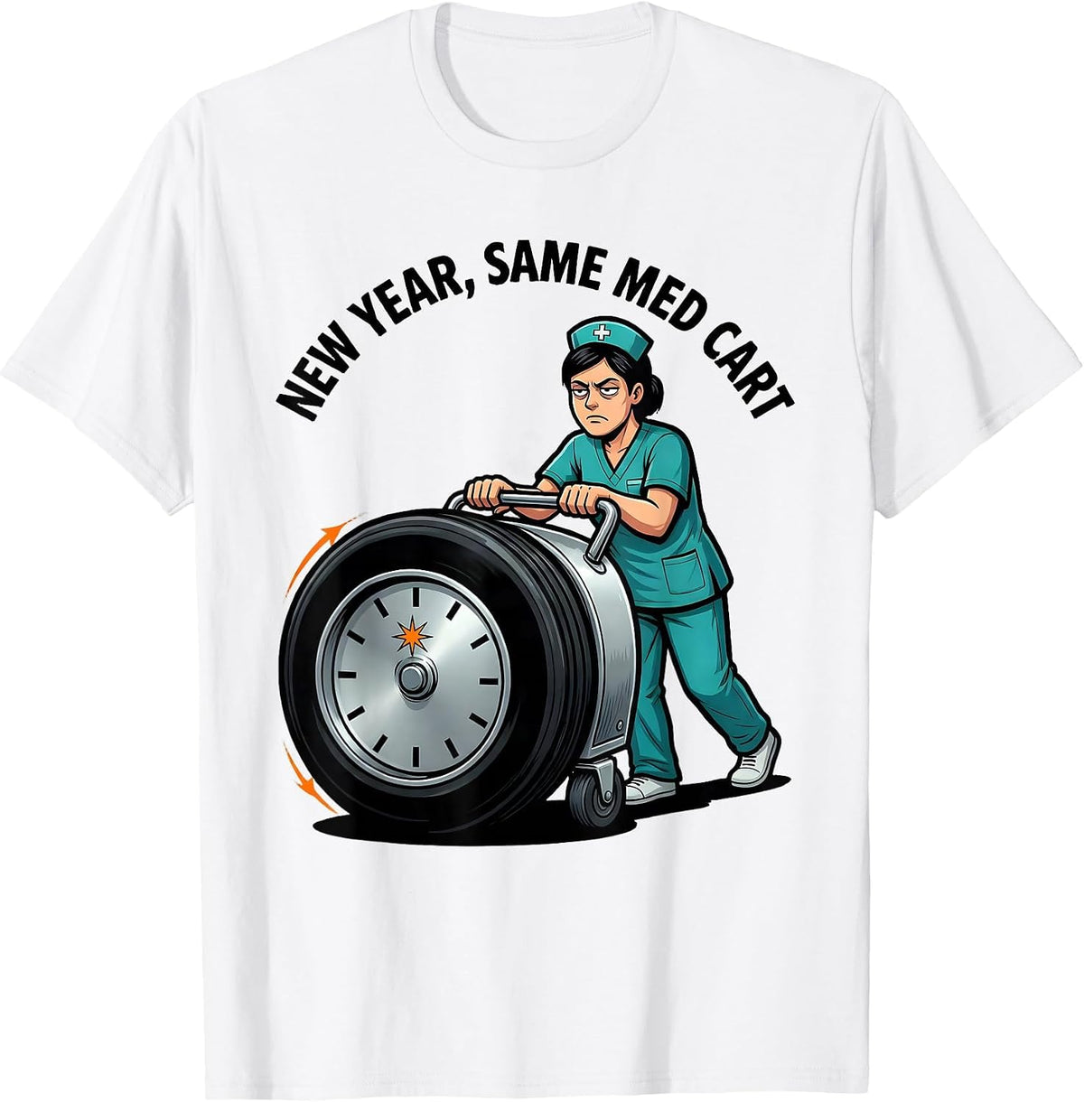 Men's New Year, Same Med Cart Funny Nurse Crew Holiday Party T-Shirt - White