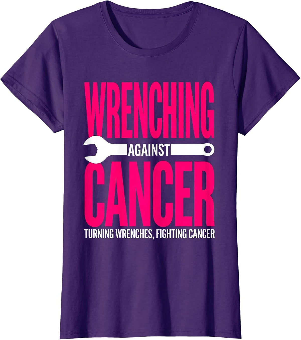 Women's Wrenching Against Cancer Breast Cancer Awareness T-Shirt - Purple