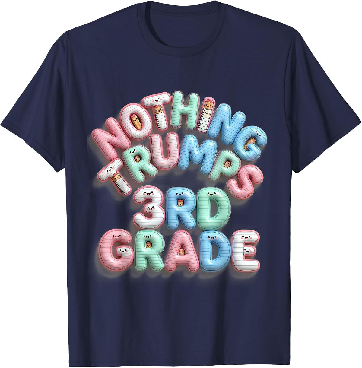Men's Nothing Trumps 3rd Grade Cute Kawaii Back to School Kids T-Shirt - Navy Blue