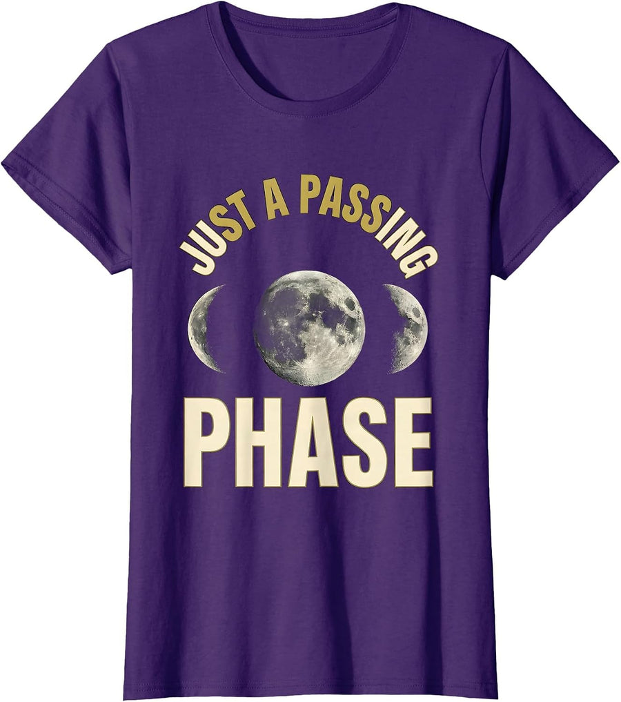 Women's Just A Passing Phase Moon Phases Celestial Astronomy Retro T-Shirt - Purple