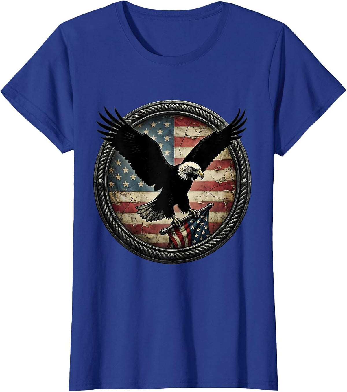 Women's Bald Eagle American Flag Patriotic Design T-Shirt - Royal Blue