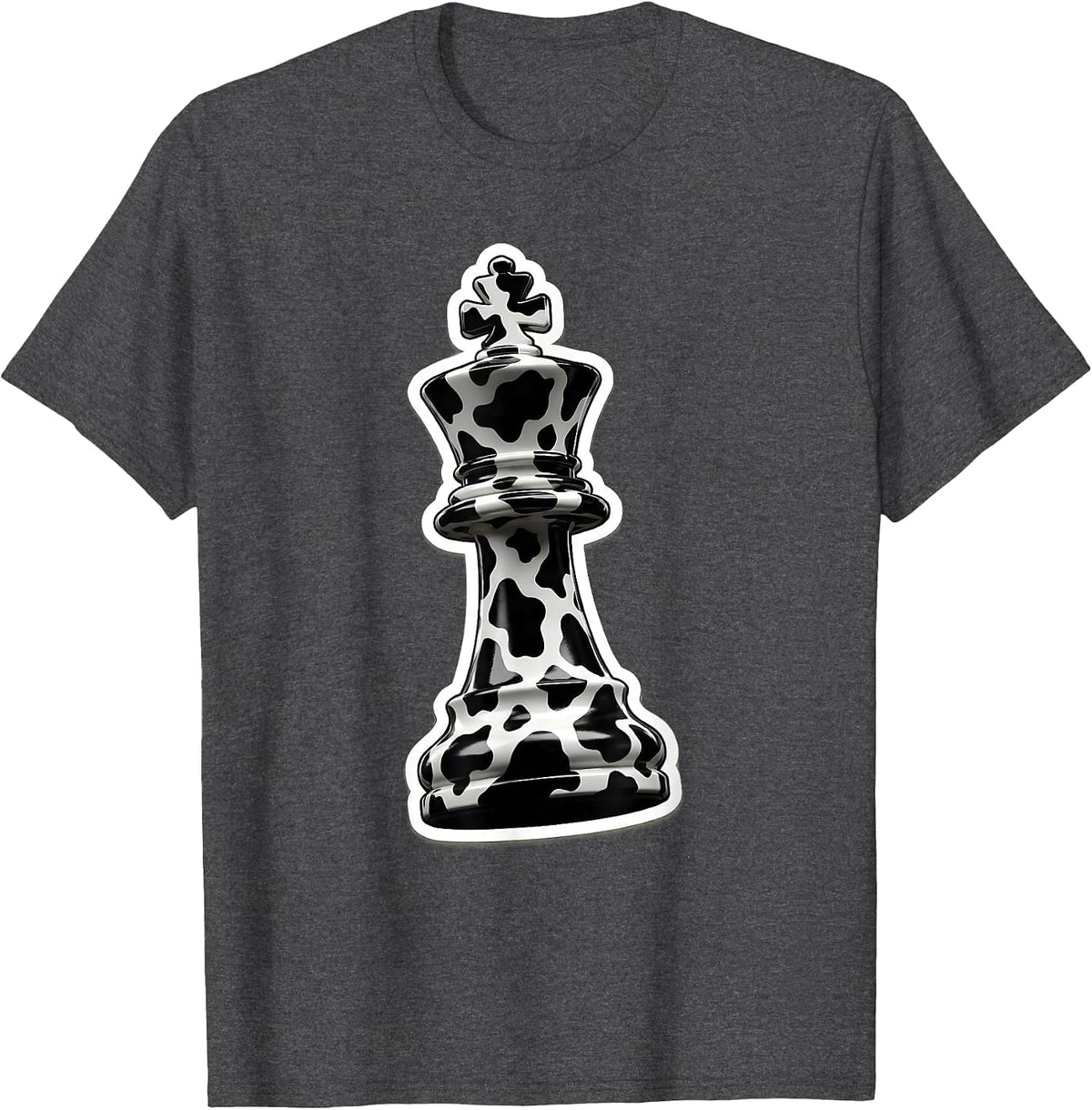 Cow Print Chess King Closeup Graphic T-Shirt - Dark Heather Grey