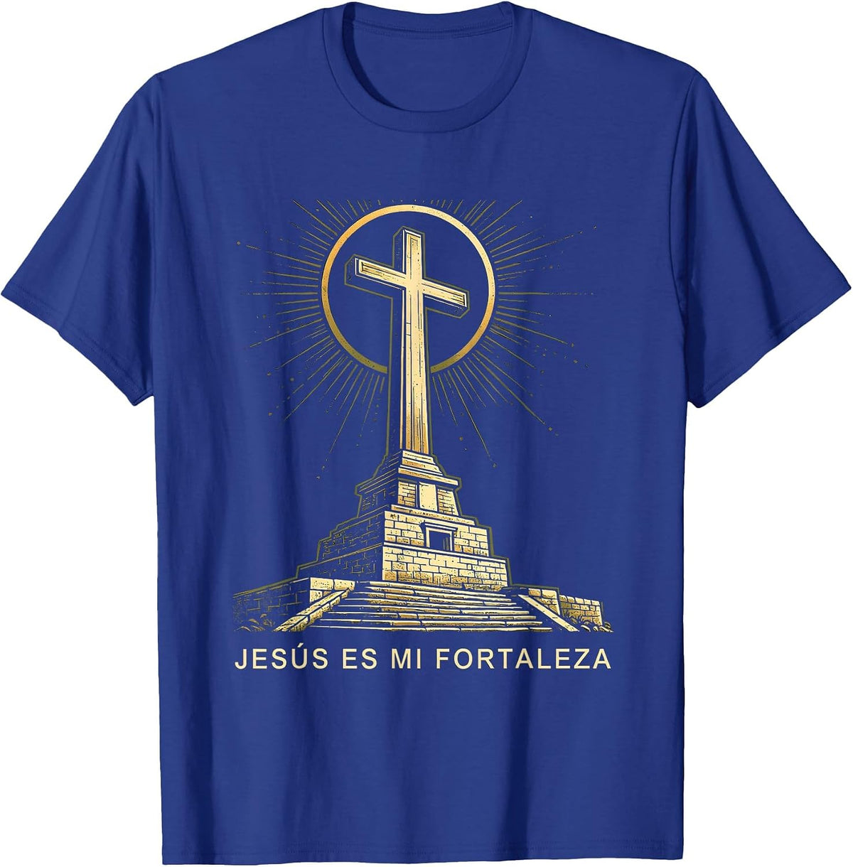 Men's Jesús Es Mi Fortaleza Screenprint Poster Faith Spanish T-Shirt - Royal Blue
