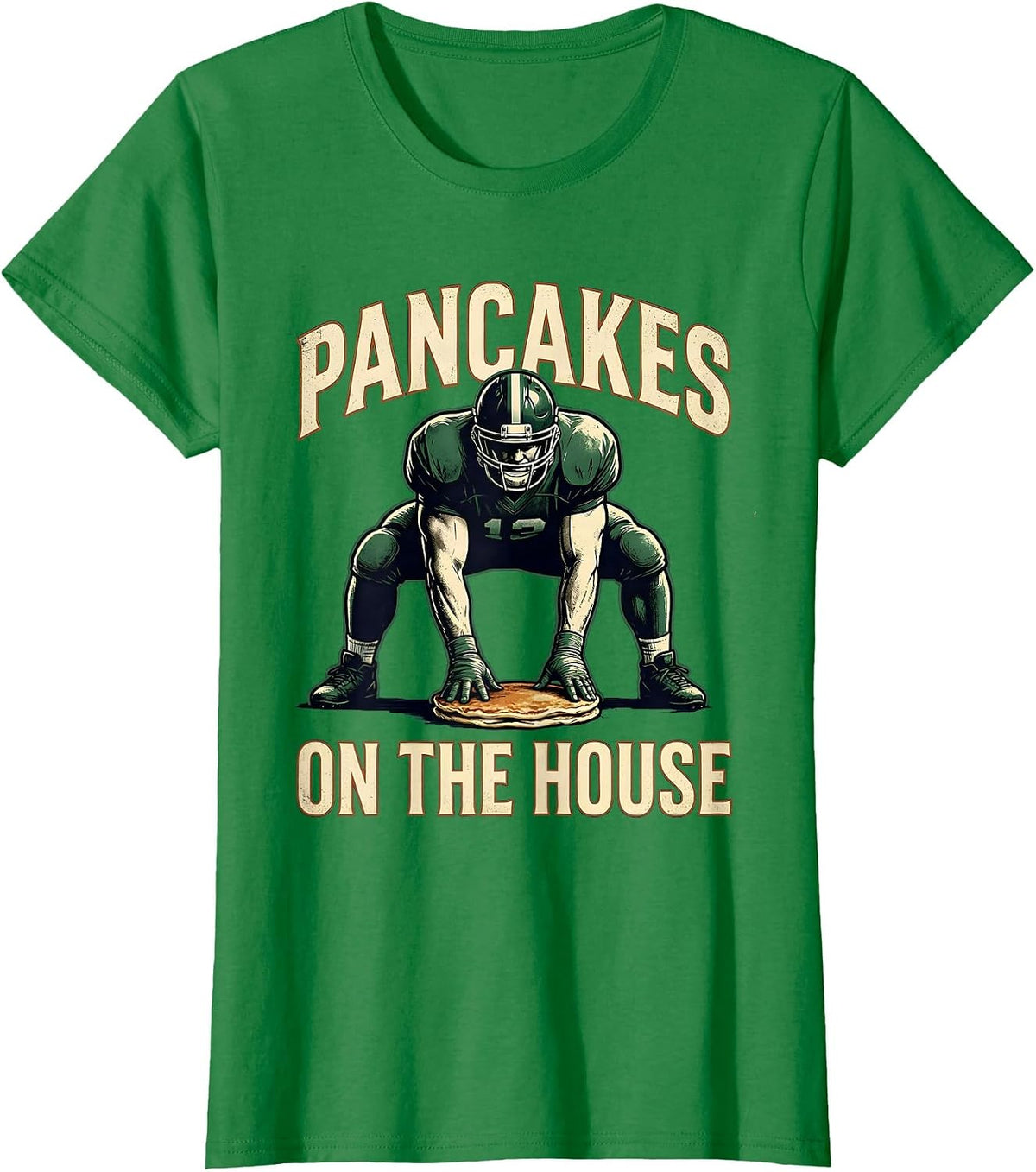 Pancakes On The House Vintage Football Lineman Game-Day T-Shirt, Women, Kelly Green, Small - As Pictured