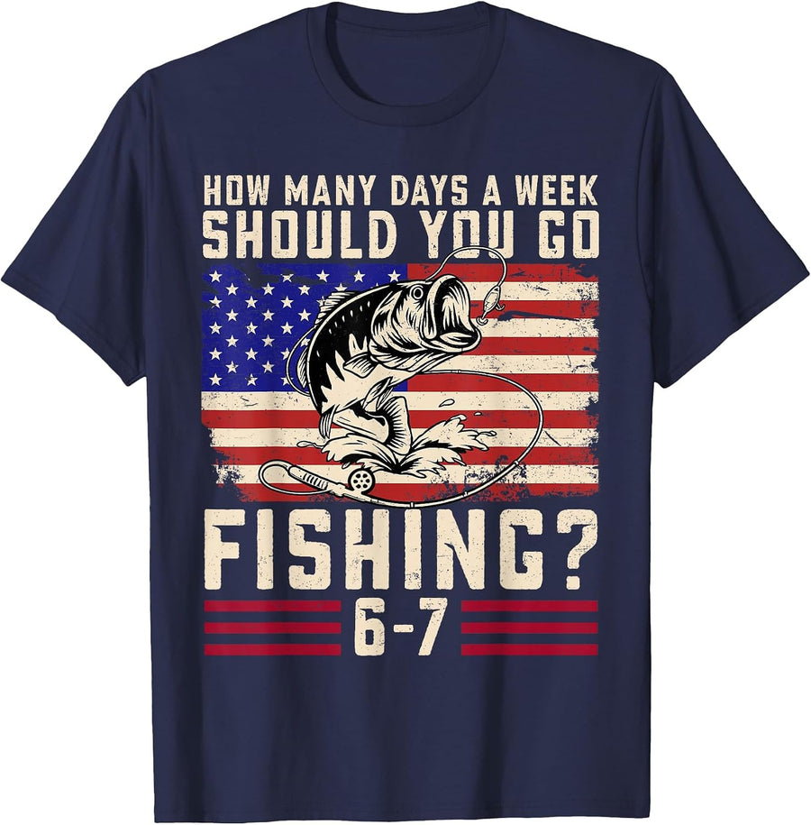 Funny Fishing Six Seven Boy Teens Kid USA Flag Bass Fish 67 T-Shirt - Navy Blue