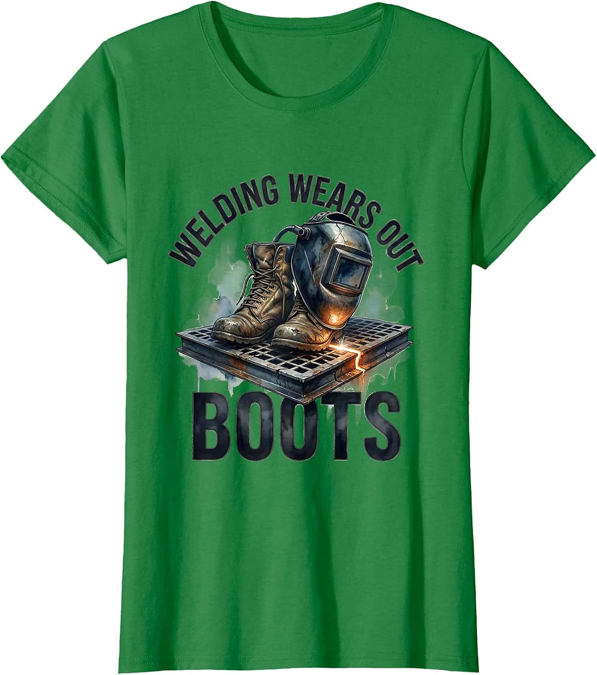 Women's Welding Wears Out Boots Funny Welder Skeleton Humor T-Shirt - Kelly Green